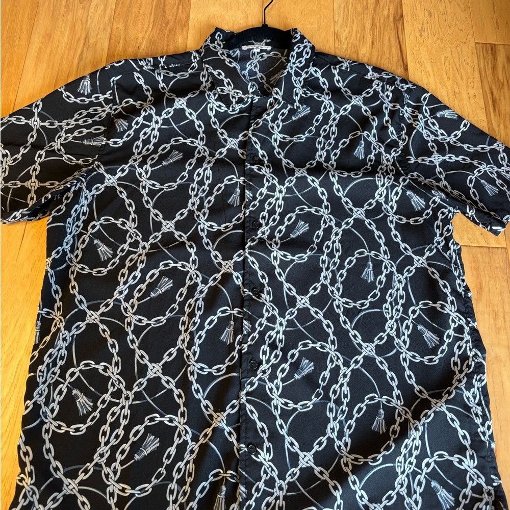 Fashion Nova Chain Pattern Black Button Up Shirt